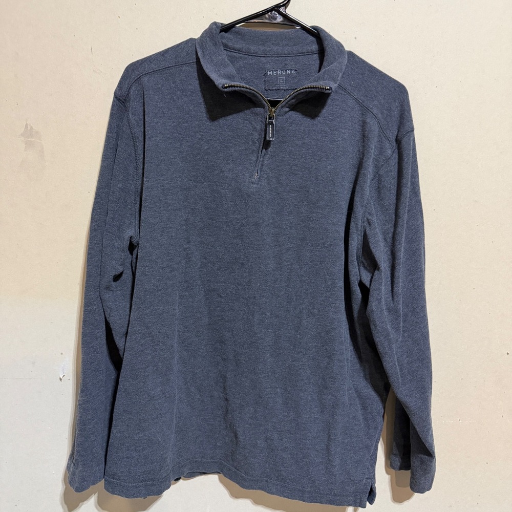 Merona Mens Charcoal Gray Quarter Zip Pullover Cotton Sweater Size Large